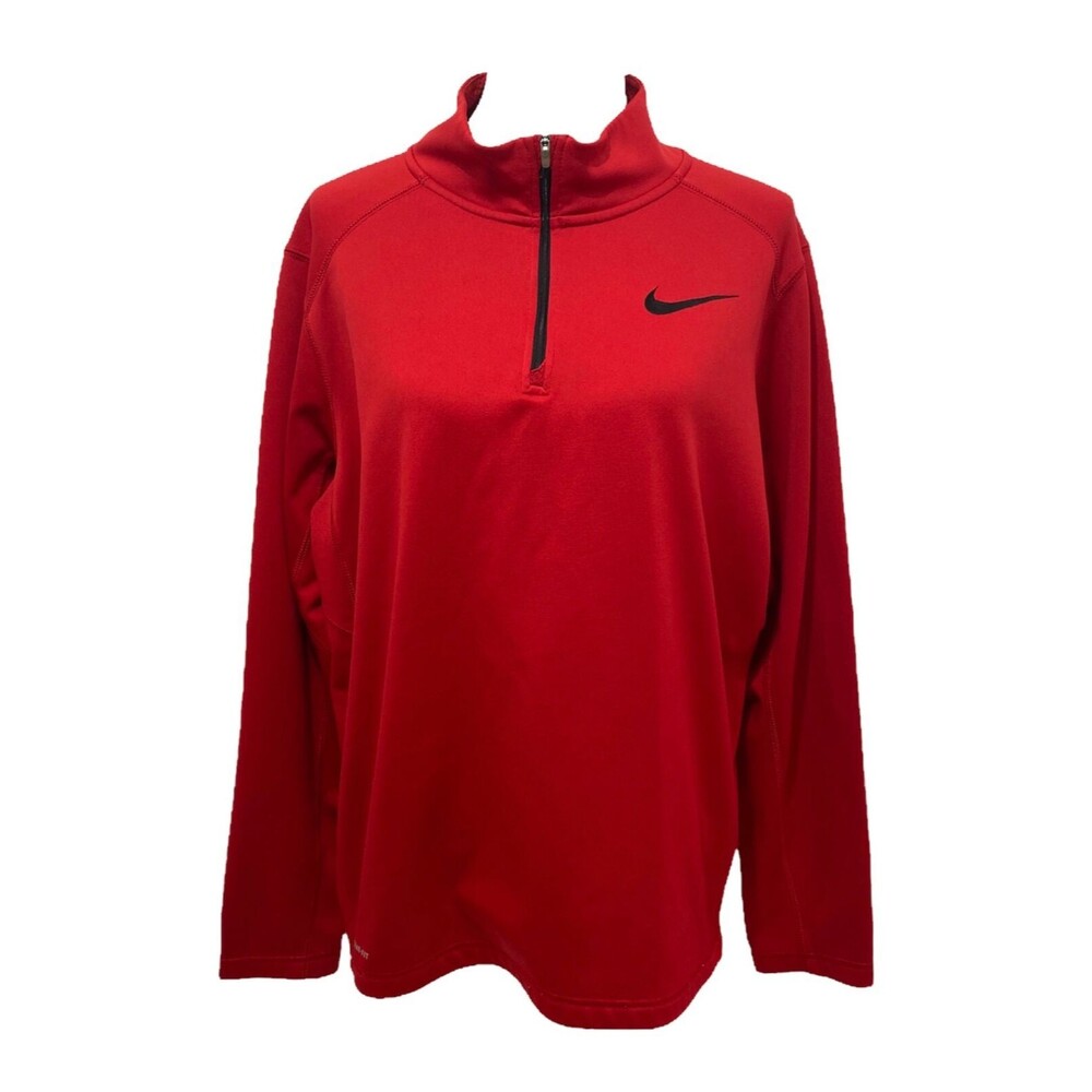Nike Therma-Fit Men's Sweatshirt Red Fleece Lined 1/4 Zip Athletic Size Large